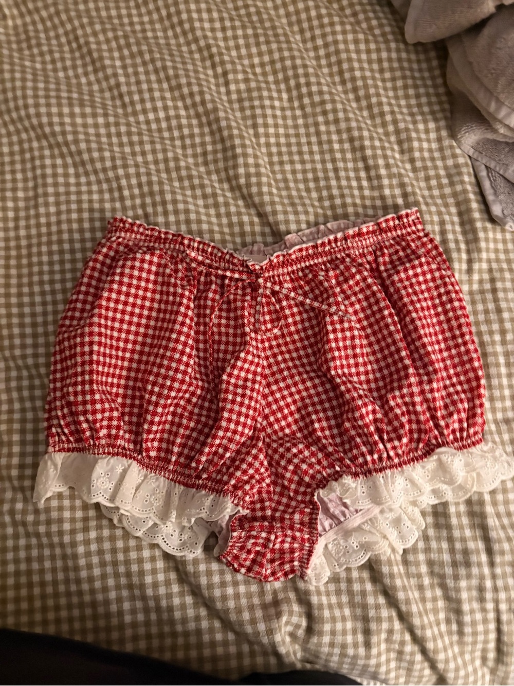 Urban Outfitters Red and White Gingham Smocked Shorts
